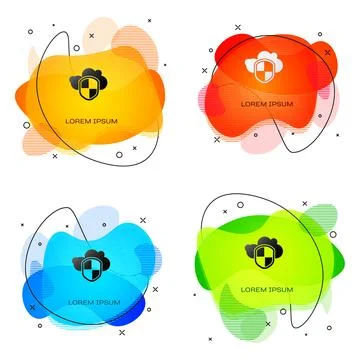 Black Cloud and shield icon isolated on white background. Cloud storage dat.. Stock Illustration