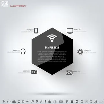 Black cloud computing background with web icons. Social network. Mobile app Stock Illustration