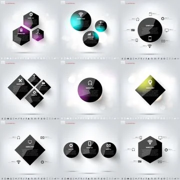 Black cloud computing background with web icons. Social network. Mobile app Stock Illustration