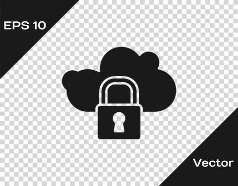 Black Cloud computing lock icon isolated on transparent background. Security Stock Illustration