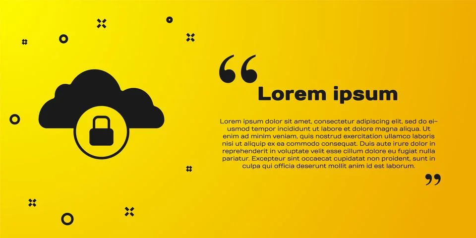 Black Cloud computing lock icon isolated on yellow background. Security, safety Stock Illustration