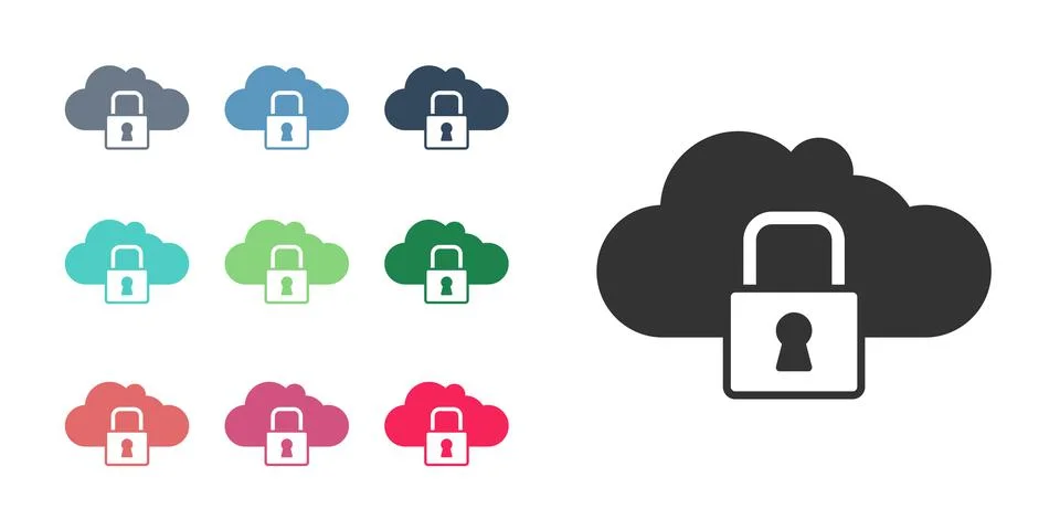Black Cloud computing lock icon isolated on white background. Security, safet 스톡 일러스트