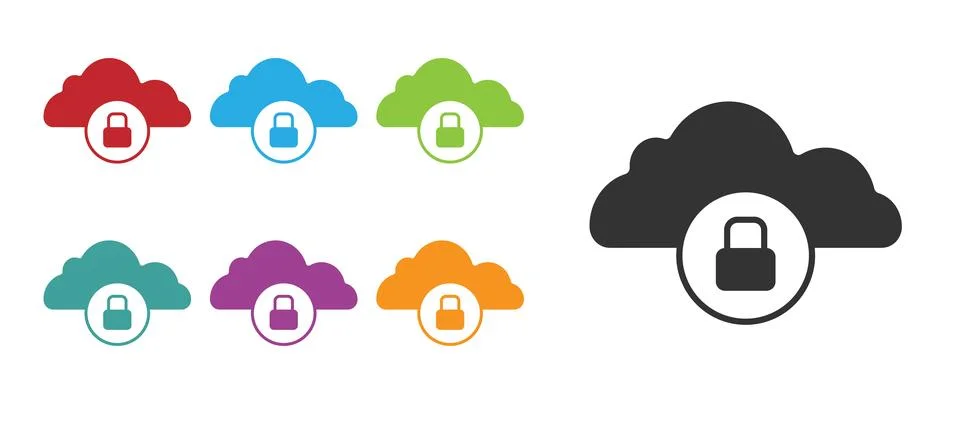 Black Cloud computing lock icon isolated on white background. Security, safety Stock Illustration
