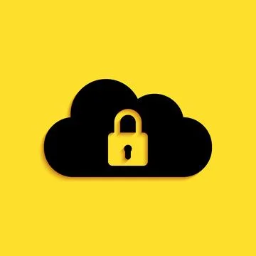 Black Cloud computing lock icon isolated on yellow background. Security, safety Stock Illustration