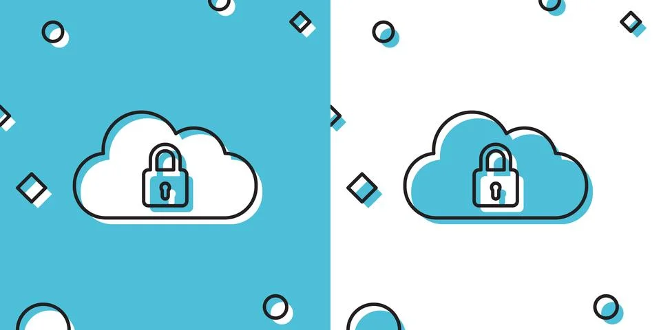 Black Cloud computing lock icon isolated on blue and white background. Security 스톡 일러스트
