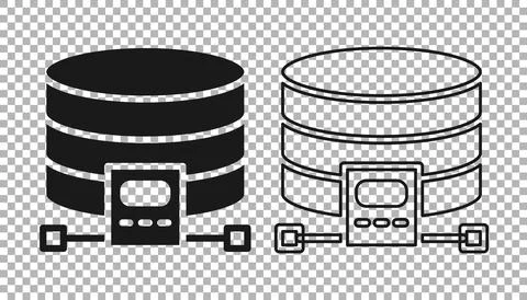Black Cloud database icon isolated on transparent background. Cloud computing Stock Illustration
