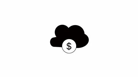 Black cloud with dollar icon on a white background. Illustrazione stock