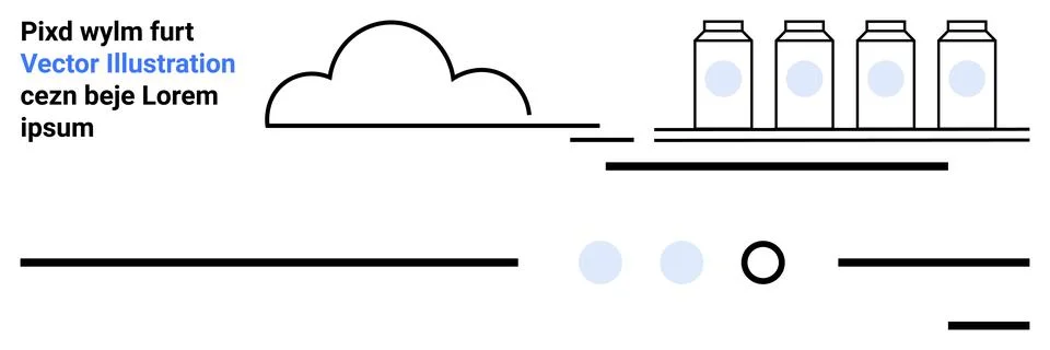 Black cloud, four cans on shelf, and various lines in minimalist style. Ideal 스톡 일러스트
