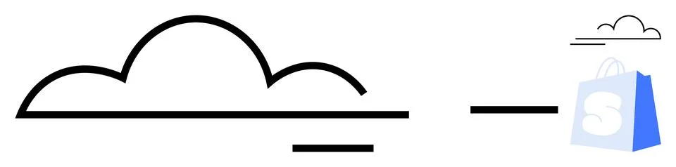 Black Cloud with Hosting Server and Shopping Bag Logo in Simplistic Artisti.. 스톡 일러스트