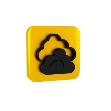Black Cloud icon isolated on transparent background. Yellow square button. Stock Illustration