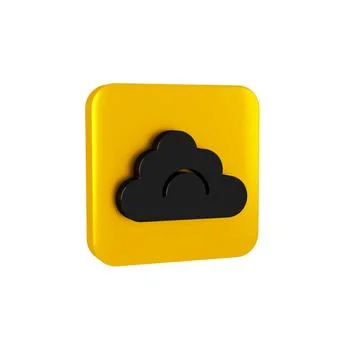 Black Cloud icon isolated on transparent background. Yellow square button. Stock Illustration