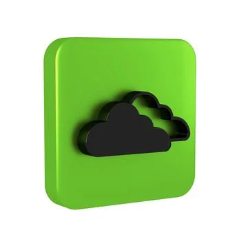Black Cloud icon isolated on transparent background. Green square button. Stock Illustration