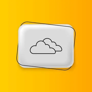Black Cloud icon isolated on yellow background. Silver rectangle button. Vect Ilustración de archivo
