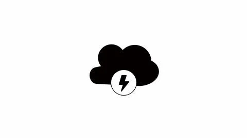 Black cloud icon with a lightning bolt on a white background. イラスト素材