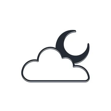 Black Cloud with moon icon isolated on white background. Cloudy night sign... Stock Illustration