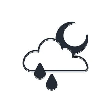 Black Cloud with rain and moon icon isolated on white background. Rain clou.. Stock Illustration