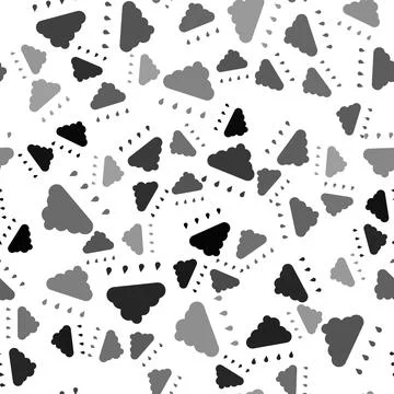 Black Cloud with rain icon isolated seamless pattern on white background. Rain Stock Illustration