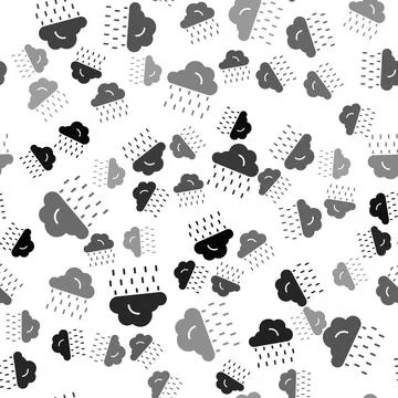 Black Cloud with rain icon isolated seamless pattern on white background. Rain Stock Illustration