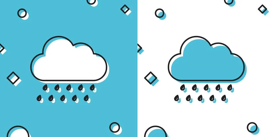 Black Cloud with rain icon isolated on blue and white background. Rain nimbus Illustrazione stock
