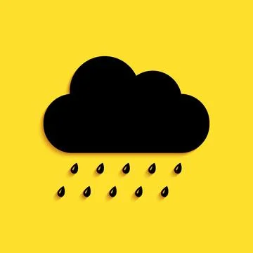 Black Cloud with rain icon isolated on yellow background. Rain nimbus cloud Illustrazione stock