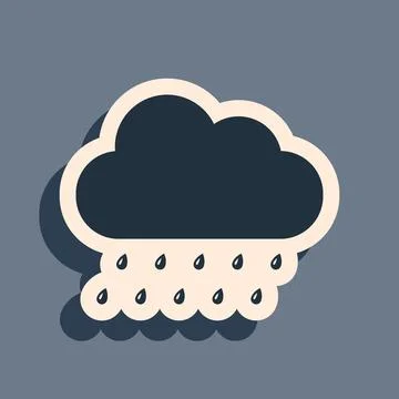 Black Cloud with rain icon isolated on grey background. Rain nimbus cloud Illustrazione stock