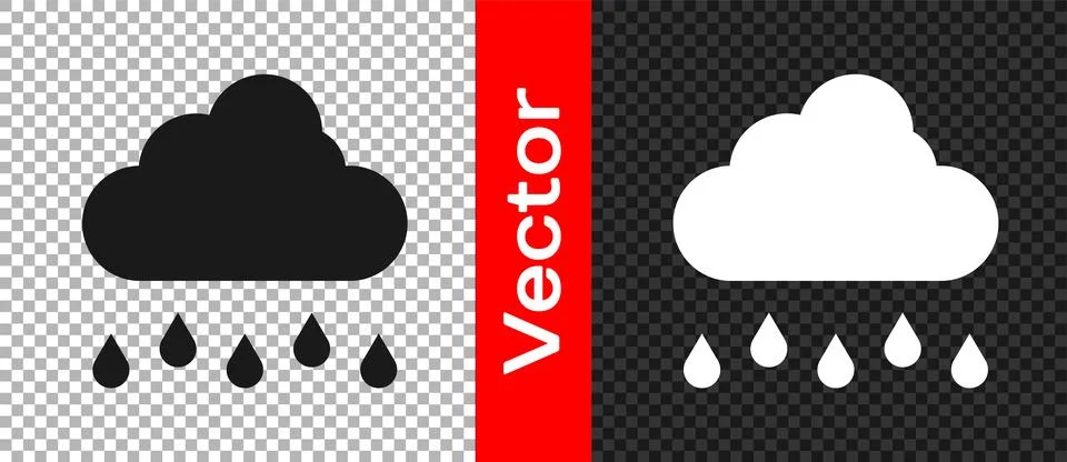 Black Cloud with rain icon isolated on transparent background. Rain cloud p.. Stock Illustration