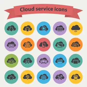 Black cloud service icons set Stock Illustration