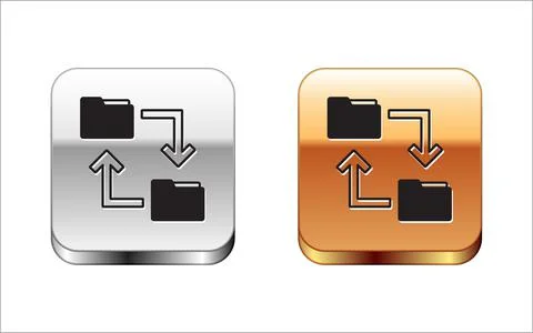 Black Cloud storage text document folder icon isolated on white background Stock Illustration