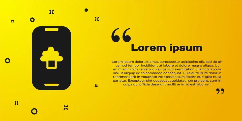 Black Cloud technology data transfer and storage icon isolated on yellow Stock Illustration