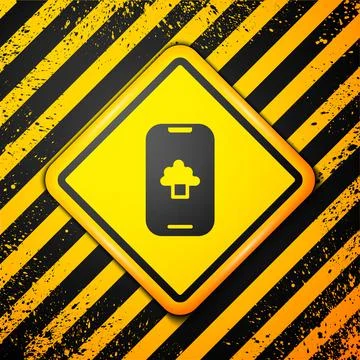 Black Cloud technology data transfer and storage icon isolated on yellow 스톡 일러스트