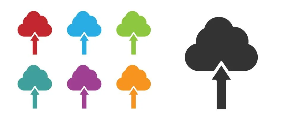 Black Cloud upload icon isolated on white background. Set icons colorful. Vector 스톡 일러스트