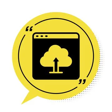 Black Cloud upload icon isolated on white background. Yellow speech bubble 库存插图