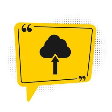 Black Cloud upload icon isolated on white background. Yellow speech bubble Stock Illustration