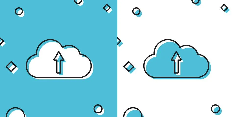 Black Cloud upload icon isolated on blue and white background. Random dynamic Stock Illustration