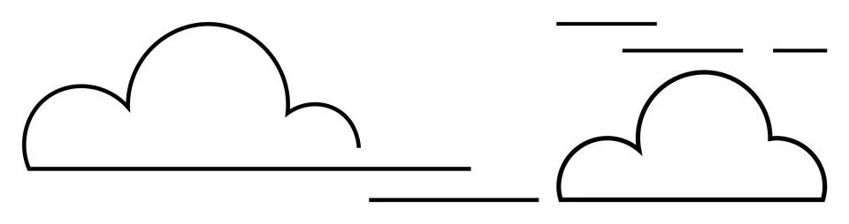 Black clouds outlined with thin lines with horizontal lines suggesting moveme Ilustración de archivo