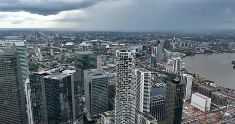 Black clouds on sky against modern urban town of financial hub Video stock 201442241