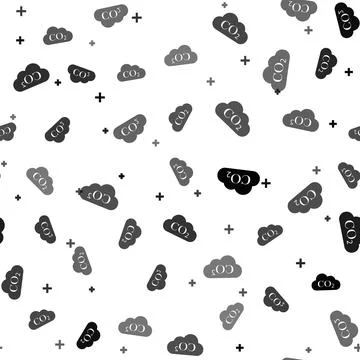 Black CO2 emissions in cloud icon isolated seamless pattern on white background Stock Illustration