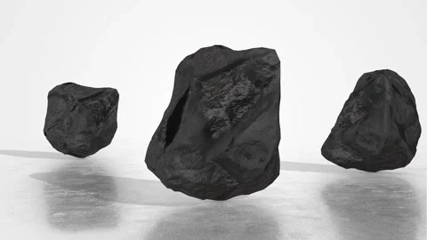 Black Coals on a Light Reflective Floor. Stylized Charcoals 3D Animation. 4K Stock Footage 304391684
