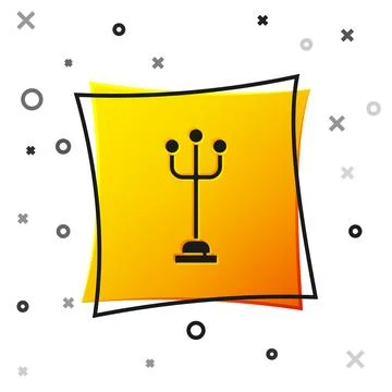 Black Coat stand icon isolated on white background. Yellow square button. Vec 스톡 일러스트