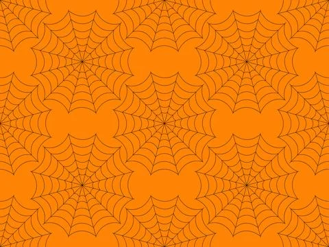Black cobweb on orange background seamless pattern. Spider web for halloween. Stock Illustration