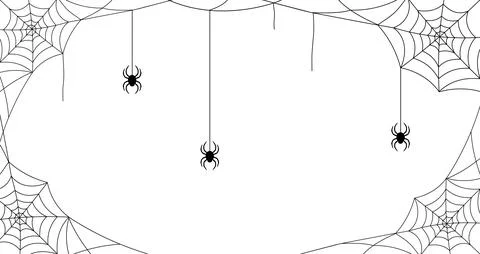 Black cobweb with spiders on a white background. Halloween frame Stock Illustration