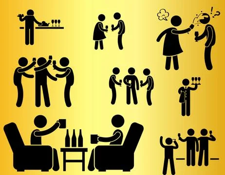 Black cocktail party men vector isolate on gold background Stock Illustration