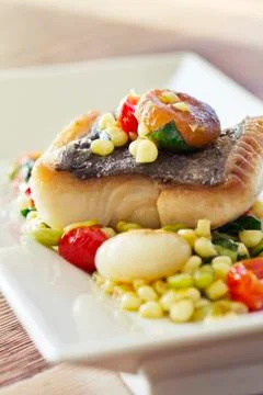 Black Cod with Succotash Stock Photos