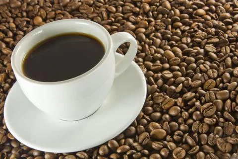Black coffee and beans Stock Photos