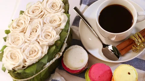 Black coffee and macaroon Stock Footage 35107579