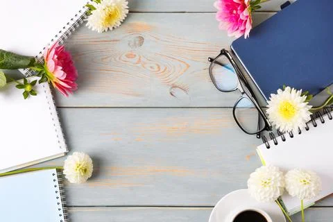 Black coffee and opened blank notepad Stock Photos