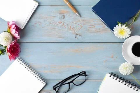 Black coffee and opened blank notepad Stock Photos