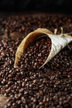 Black coffee beans studio shot. Stock Photos