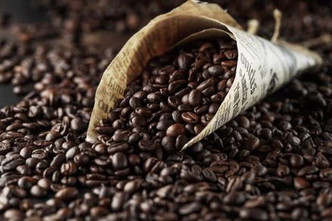 Black coffee beans studio shot. Stock Photos