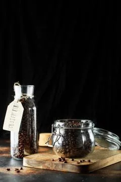 Black coffee beans studio shot. Stock Photos